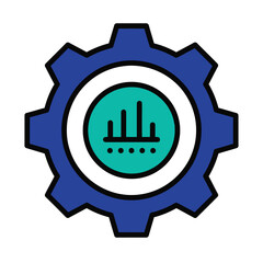Vector illustration of blue gear with a teal and white circle chart icon