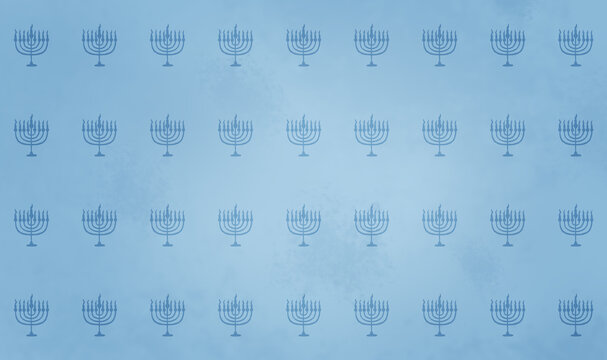 Seamless Repeat Pattern of Menorah Silhouette on Light Blue Grunge Background