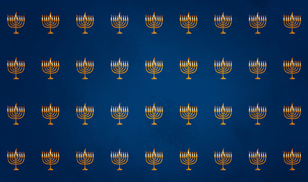 Seamless Repeat Pattern of Menorah on Navy Background