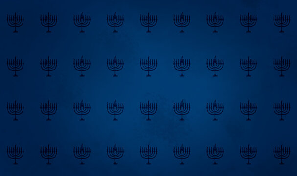 Seamless Repeat Pattern of Menorah Silhouette on Navy Grunge Background