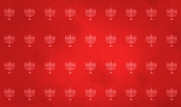 Seamless Repeat Pattern of Menorah Silhouette on Red Grunge Background