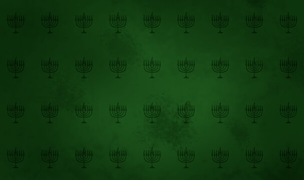 Seamless Repeat Pattern of Menorah Silhouette on Green Grunge Background