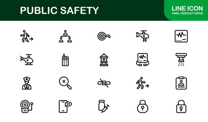 Public Safety Outline Icon Set. Sleek, professional icons for fire, police, medical response, and hazard management workflows.
