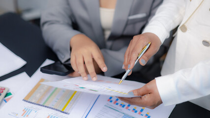 Business meeting and financial report analysis concept with teamwork discussion