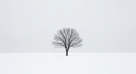 A solitary tree stands in a snow covered landscape creating a minimalist and peaceful winter scene professional stock photography content