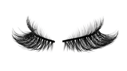 Black False Eyelashes with Voluminous Curled Style on Transparent Background