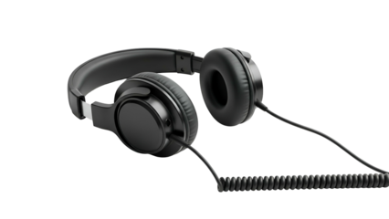 Black Over-Ear Headphones on Transparent Background for Music and Audio Listening