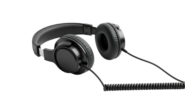 Black Over-Ear Headphones on Transparent Background for Music and Audio Listening