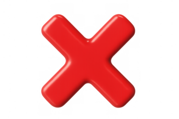 Red x mark symbol representing wrong choice, error, failure, decline, stop, and cancellation on transparent background
