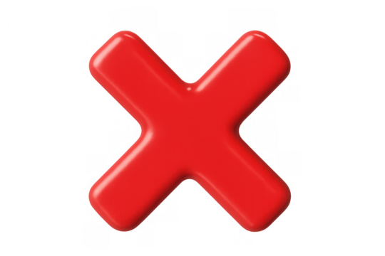 Red x mark symbol representing wrong choice, error, failure, decline, stop, and cancellation on transparent background