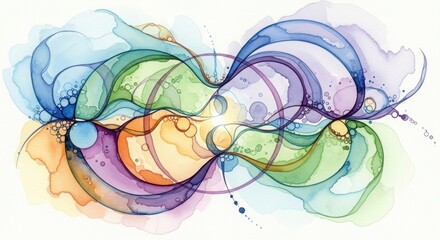 Abstract watercolor painting with flowing lines and vibrant colors creates a calming and artistic visual professional stock photography content