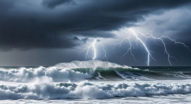 lightning over the sea storm - Powered by Adobe