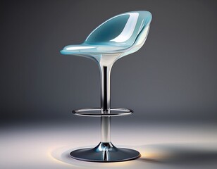 glass sculpture of modern bar stool with gray gradient seat clear tapered legs frosted base light gray background generative ai