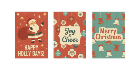Vintage Christmas greeting cards with Santa Claus and festive messages