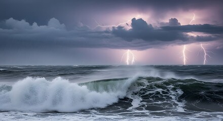 lightning over the sea storm