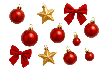 Red and gold baubles on white. Merry Christmas design.