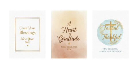 New Year 2026 greeting cards with gratitude themes