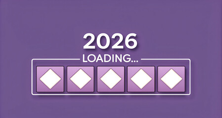 A minimalist illustration depicting a purple loading bar 2026