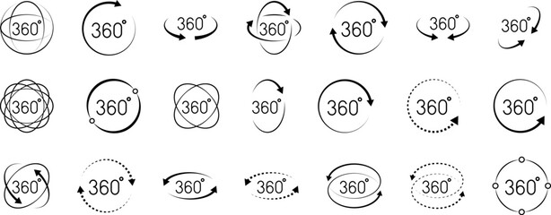 360 Degrees Icon. 360 Degrees vector icon set. Rotate symbol