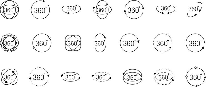 360 Degrees Icon. 360 Degrees vector icon set. Rotate symbol