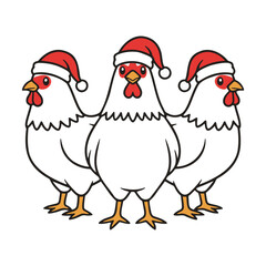 Three Christmas Chickens in Santa Hats Vector