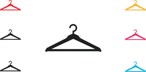 Colorful clothes hanger icons isolated on white background, minimalist fashion design concept, wardrobe organization, retail clothing, laundry symbol illustration