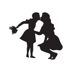 Beautiful Silhouette of Mother and Daughter. Loving Family Bond and Parenthood Vector Illustration