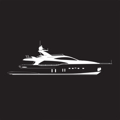Luxury Yacht Black and White Illustration,
Modern Motorboat Vector on Water,
Elegant Yacht Silhouette Reflection Design