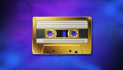 Golden Retro Cassette Tape on a Vibrant, Energetic Background - A Nostalgic Symbol of Music and Sound
