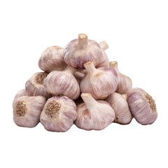 Garlic bulbs forming a heap on transparent background