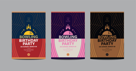Birthday bowling party invitation vector template