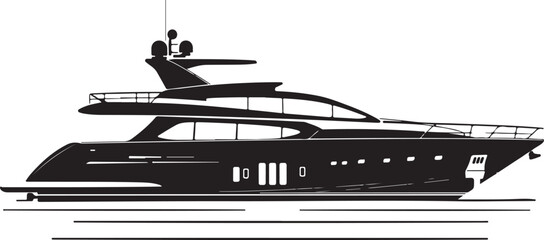 Luxury Yacht Black and White Illustration,
Modern Motorboat Vector on Water,
Elegant Yacht Silhouette Reflection Design