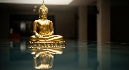 Golden Buddha Statue Reflecting in Water