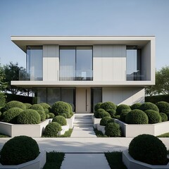 Modern residence blends geometric architecture with sculpted landscaping style