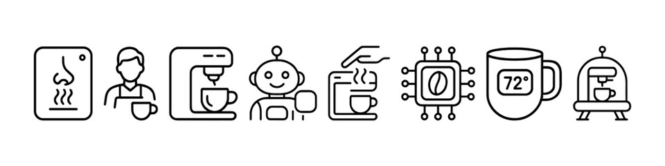 Obraz premium Line art smart devices: coffee maker, robot, smart cup, circuit board