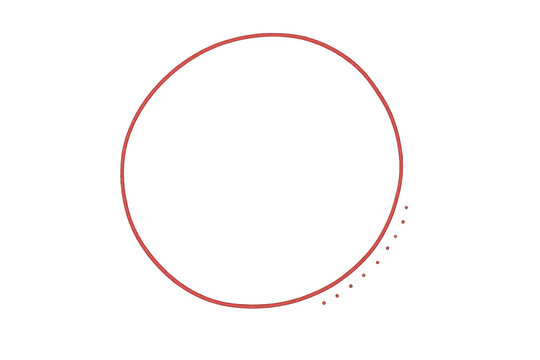 Red circle drawing outline on transparent background, highlighting an area, focus, drawing attention to a subject