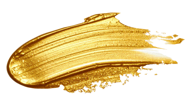 textured abstract metallic golden color with glitter paint stroke isolated on transparent background, png