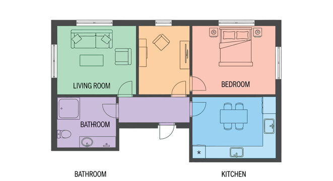 Simple two bedroom apartment floor plan with labeled rooms and basic layout