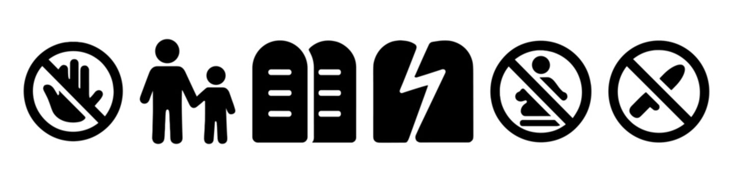 Warning signs: no touch, supervision, high voltage, no diving, no knives