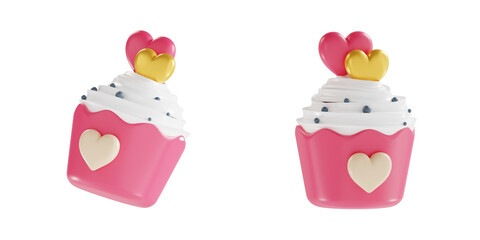 3D Love Cupcake Icon with Heart Toppers