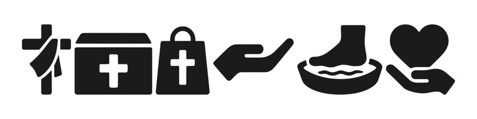 Obraz premium Icon set featuring christian symbols and acts of service