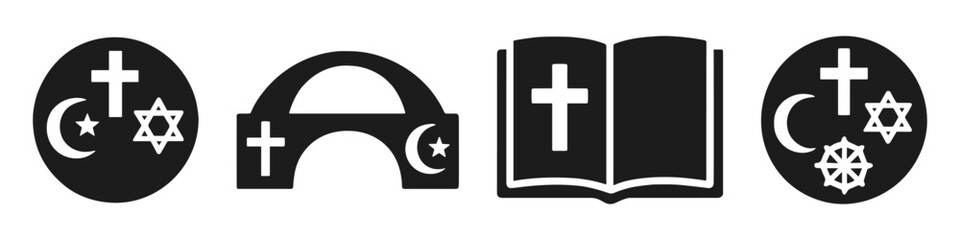 Fototapeta premium Religious symbols: cross, star of david, crescent, holy book icons
