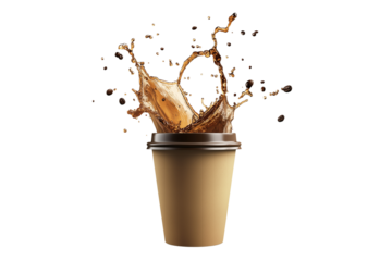 Floating Coffee Cup Spill Transparent Background