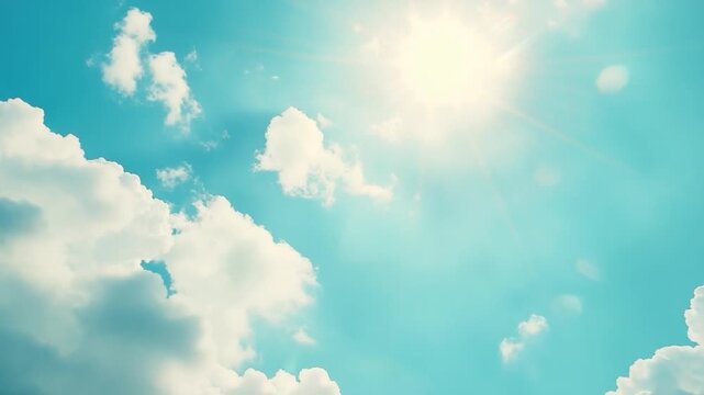 Video A commercial airliner soaring through a blue cloud-filled sky with some wisps of white clouds and a clear blue background