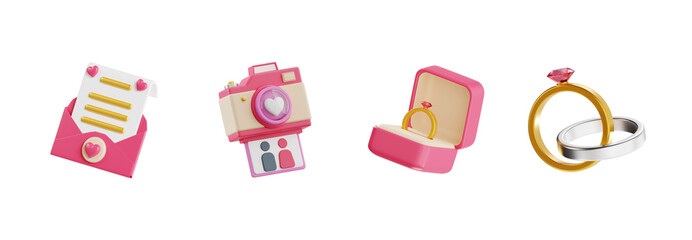 3D Wedding and Engagement Ring Icon Set