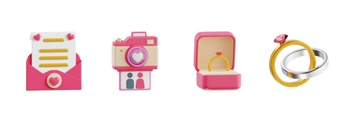 3D Wedding and Engagement Ring Icon Set