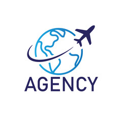 Global travel agency logo featuring an airplane and world map