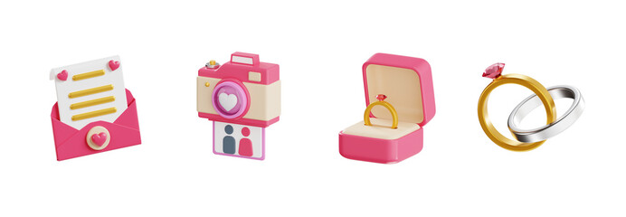 3D Wedding and Engagement Ring Icon Set