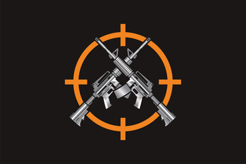 Rifle with crosshair logo design vector template