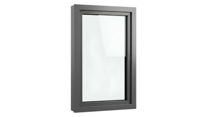 Modern Gray Window Frame with Clear Glass Pane in Transparent Background